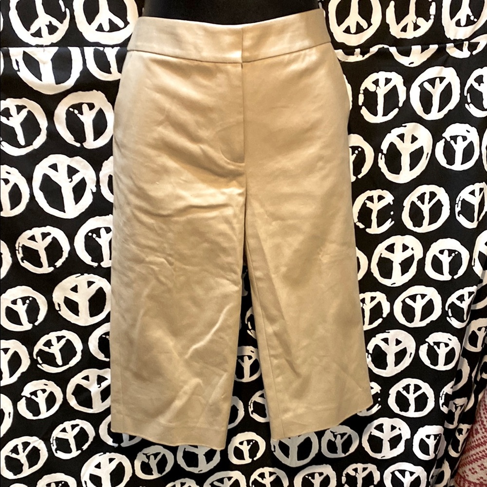 CHARLES NOLAN NEW YORK TAN CROP DRESS PANTS REAR HEM SPLITS SZ 4